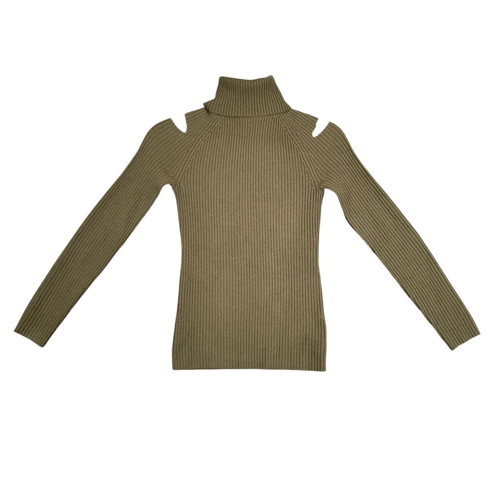 THEORY Green Jemliss Evian Wool Ribbed Knit Turtleneck Sweater SIZE P US XS